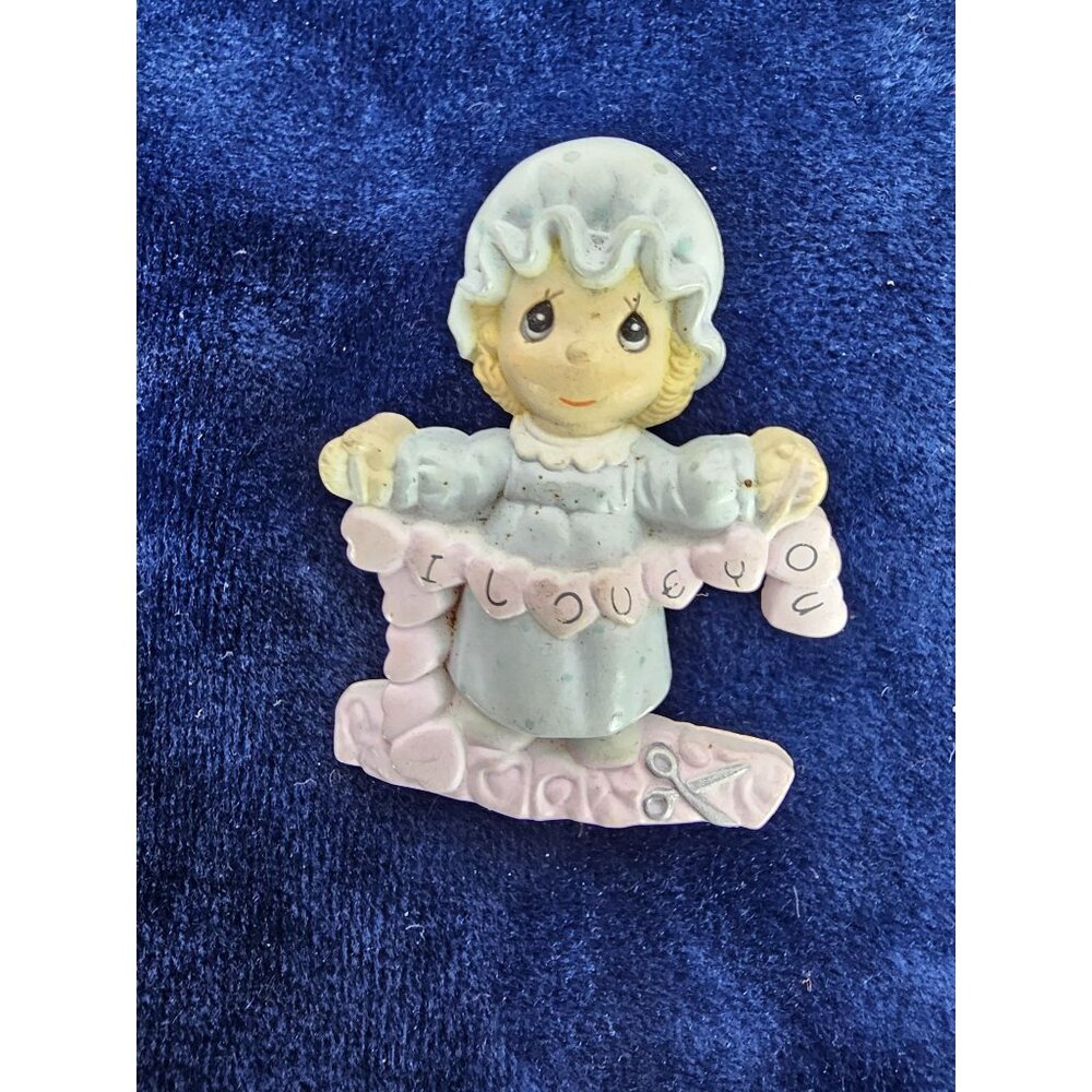 Precious Moments YOU HAVE TOUCHED SO MANY HEARTS Girl Holding Cut Out Hearts Pin